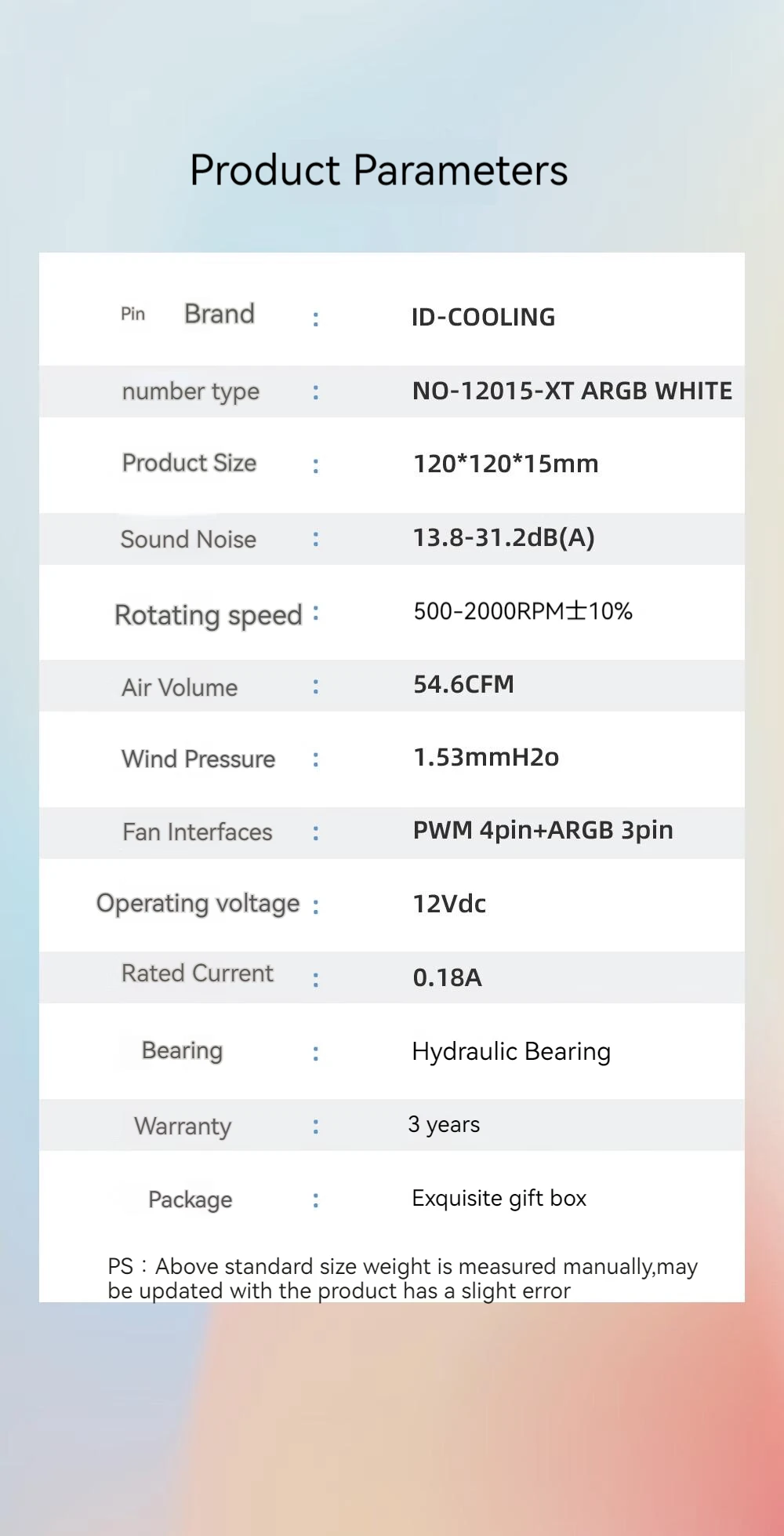 ID-COOLING NO-12015-XT ARGB Ultra Thin CPU Heatsink Fan PWM Temperature Control