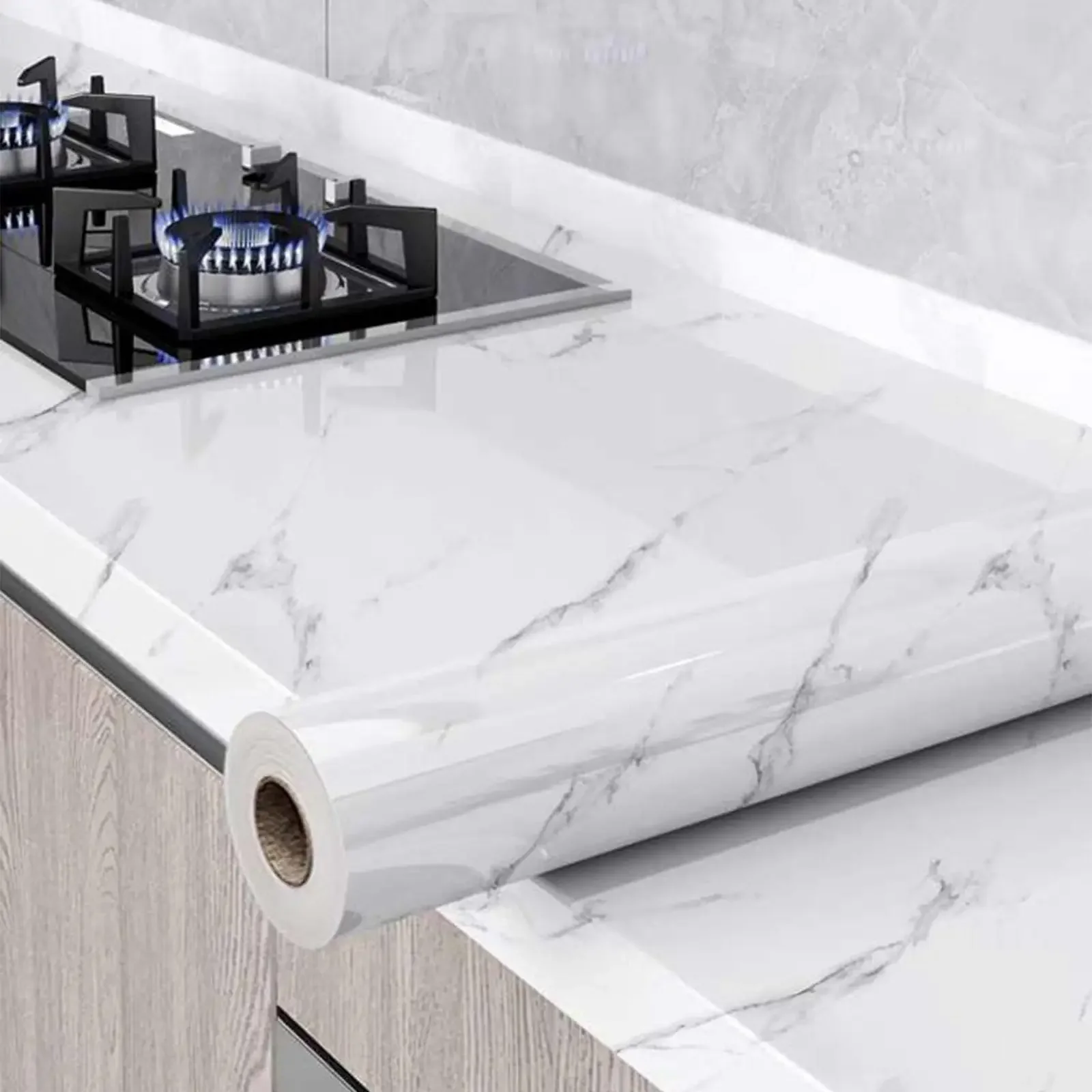 Marble Wallpaper Granite White Peel and Stick Self Adhesive Removable Waterproof Countertop Paper for Cabinet Furniture Kitchen