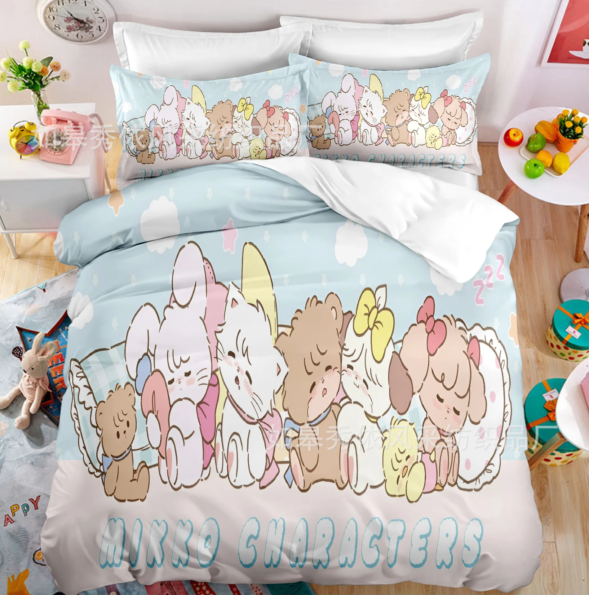 Kawaii MIKKO Bedding Sets Comforter Quilt Bed Cover Duvet Cover Pillow Case 2-3 Pieces Sets Kids Adult Size Cartoon Decoration 5