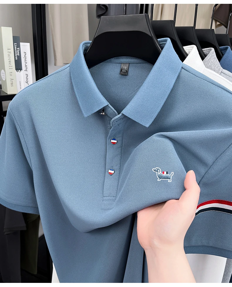 Fashion puppy embroidery men's short sleeve polo shirt luxury brand striped decoration summer breathable business casual T-shirt 26 Sb285a5942c9044f29ab7b08bee0adc173