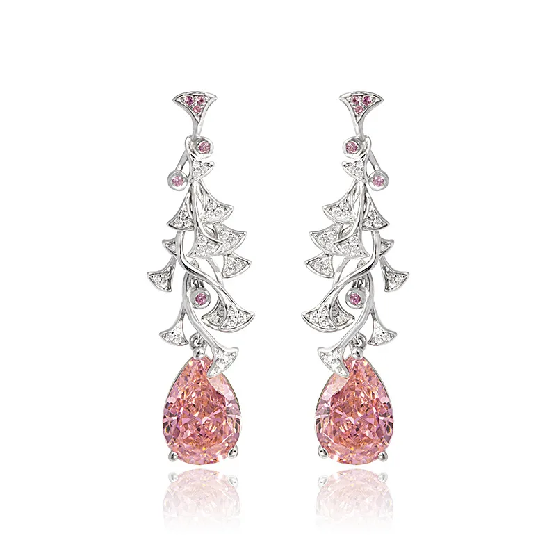 

Ginkgo biloba synthetic red corundum drop earrings S925 Silver light luxury fashion niche design earrings wholesale