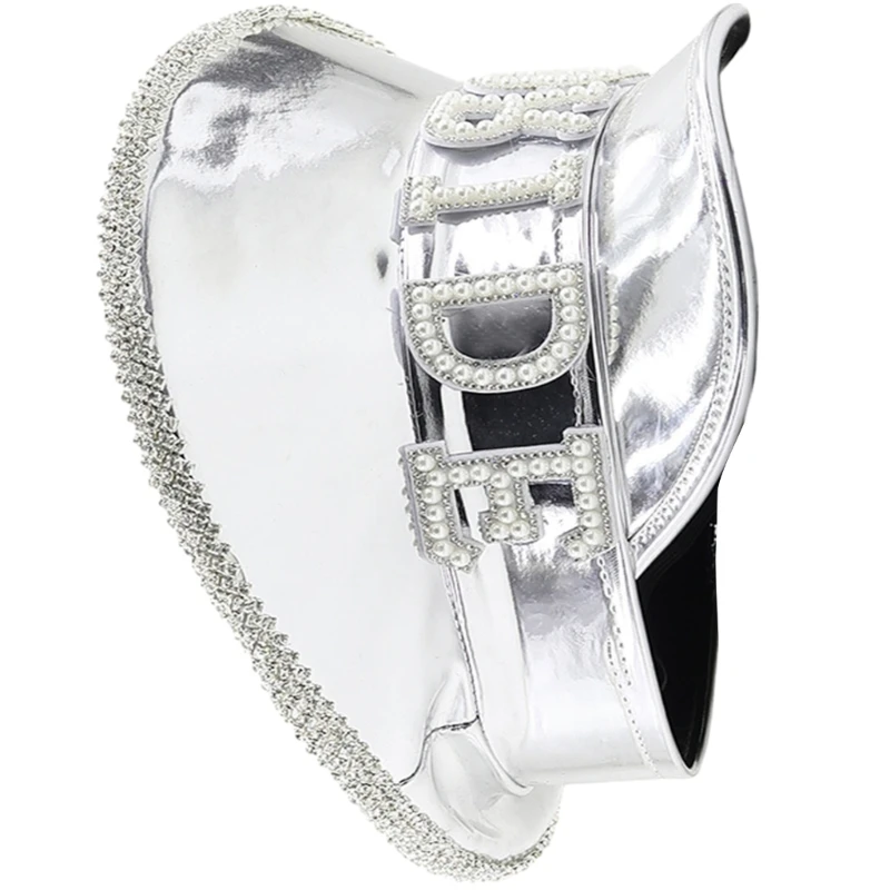 

Шляпа невесты с ручной вышивкой блестящим хрустальным жемчугом Капитанская шляпа для помолвки 28TF