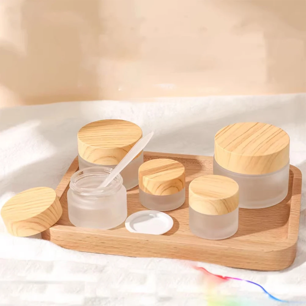 5g 10g 30 50g Cream Bottle Glass Wood Grain Lid Cosmetic Jar Scrub Sub-bottling Portable Travel Sub-bottling Packaging Container