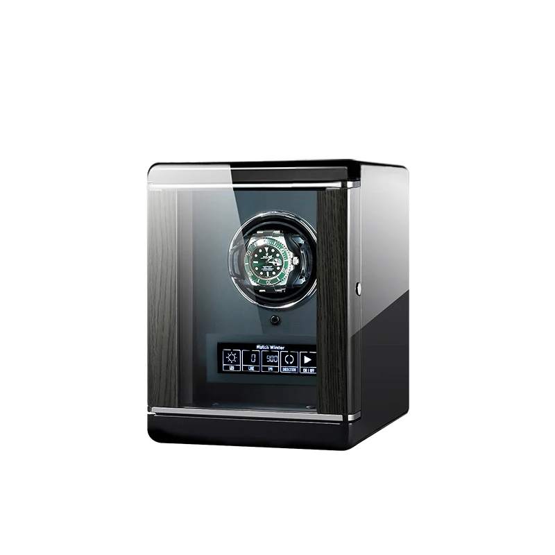 

MINEESI Automatic Watch Winder Wood Fingerprint Unlock 1 Slots Shaker Mechanical Watches Storage Box LCD Touch Screen Safe