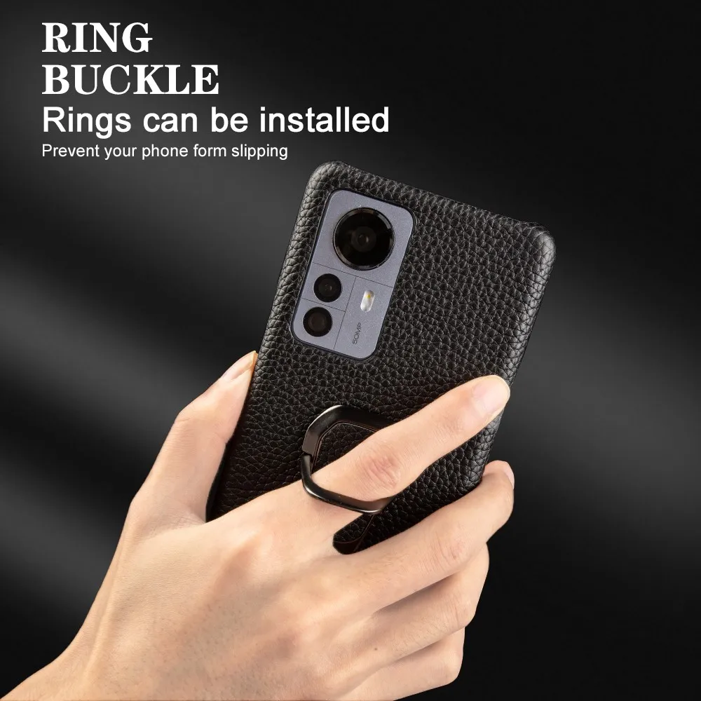 Metal Ring Genuine Real Leather Cases For Xiaomi 13t pro Case Mi13 12S 12Pro 12SUltra mi12Lite Cover Back Cover Protect Fundas