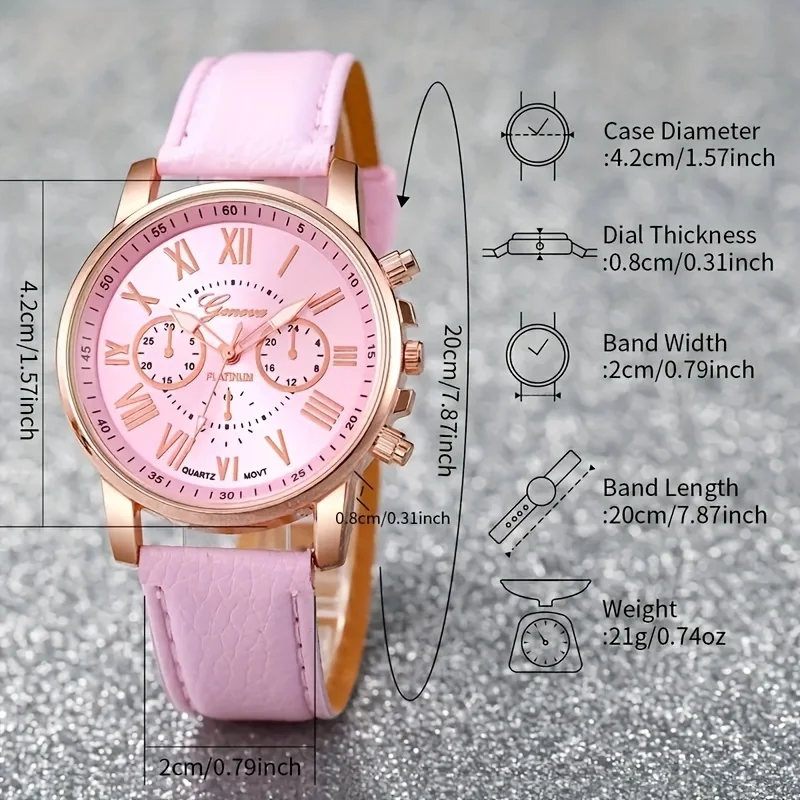 2pcs-Fashion Women's Watch Simple Roman Dial Quartz Watch Women's Leather Strap Watch Bracelet Set (No Box)