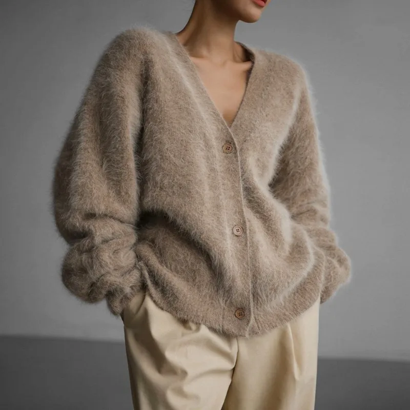 Knitted Cardigan Women V Nekc Loose Long Sleeve Casual Sweater Female 2025 Autumn Winter New Fashion Cardigans Ladies