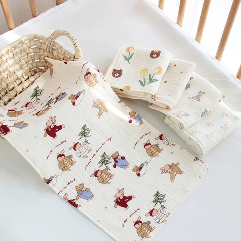 

Baby Towel for Drooling Teething Bib Cartoon Print Burping Cloth for Kids 4-Layer Handkerchief Sweat Absorb Facecloth