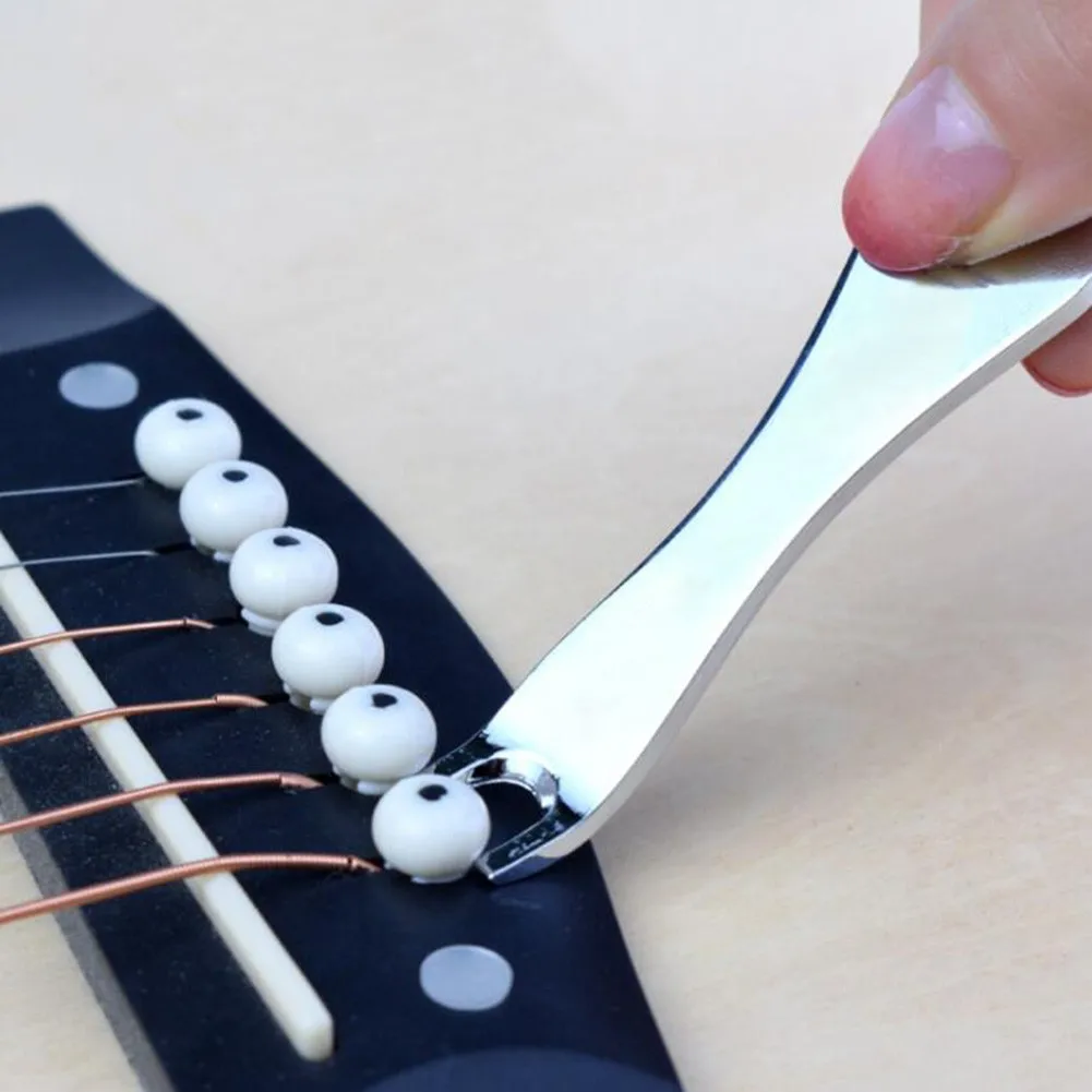 Guitar Bridge Pin Remover String Nail Peg Puller Tool Chrome Metal Acoustic Folk Bass Bridge Extractor