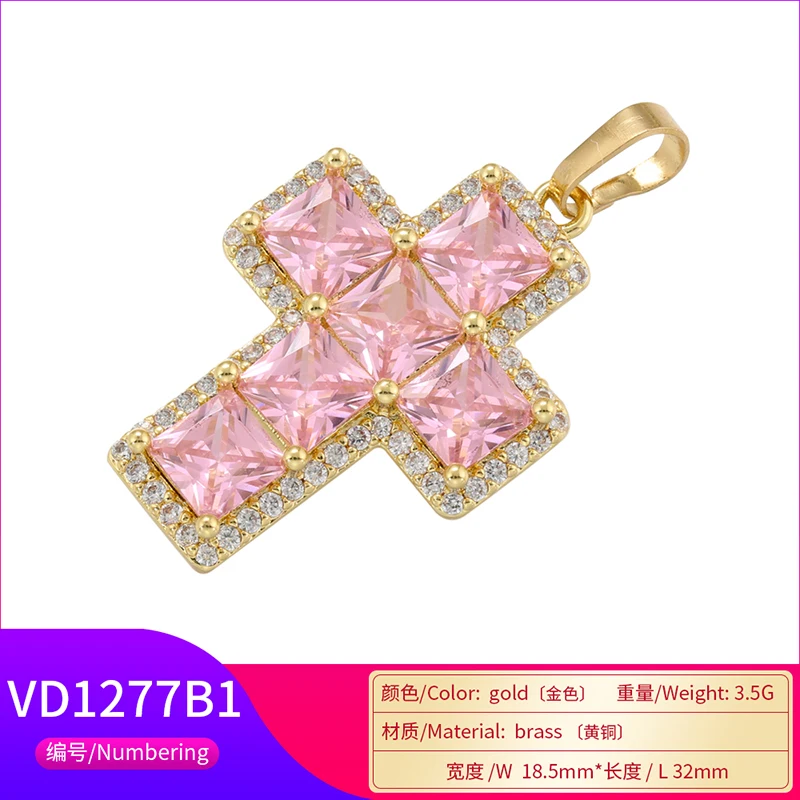 ZHUKOU Kreuzanhänger Kubisches Zirkonia Kreuz Charms für Frauen Handgefertigte Halsketten Schmuckmaterialien Schmuckzubehör VD1277 – Detail 9