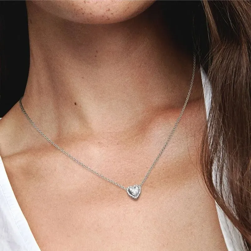 New Women's Boutique Jewelry 925 Silver Original Logo Pav é Set Necklace Eternal Heart Round Pendant DIY Fashion Jewelry Gift