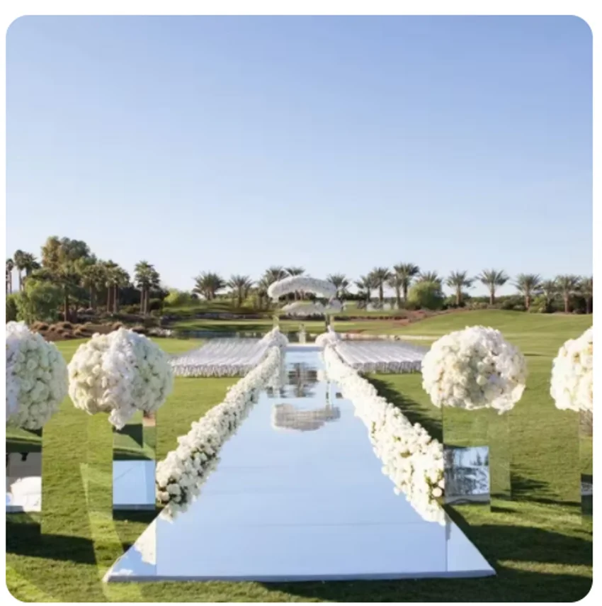 White Mirrored Floor Wedding Aisle Runner Indoor Outdoor for Wedding Engagement Party T Stage Backdrop Decorations