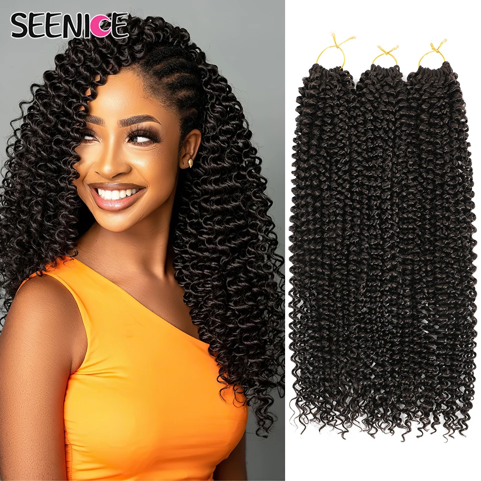 Afro Curls Water Wave Synthetic Crochet Braids Extensions Hair For African Kinky Curly Twist Braids Ombre Black Brown For Women 2