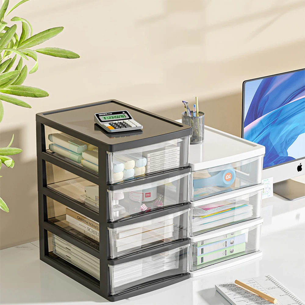 Storage Box Clear Desktop with Drawer Heightened Table Organizer Plastic Office for Stationery Cosmetics