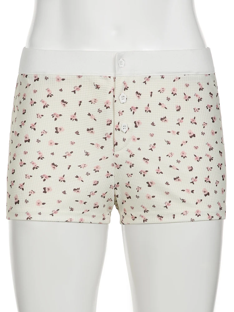 IAMSURE Sweet Sexy Cute Floral Shorts French Style Casual Slim Low-Waisted Shorts Women 2024 Summer Fashion Ladies Streetwear
