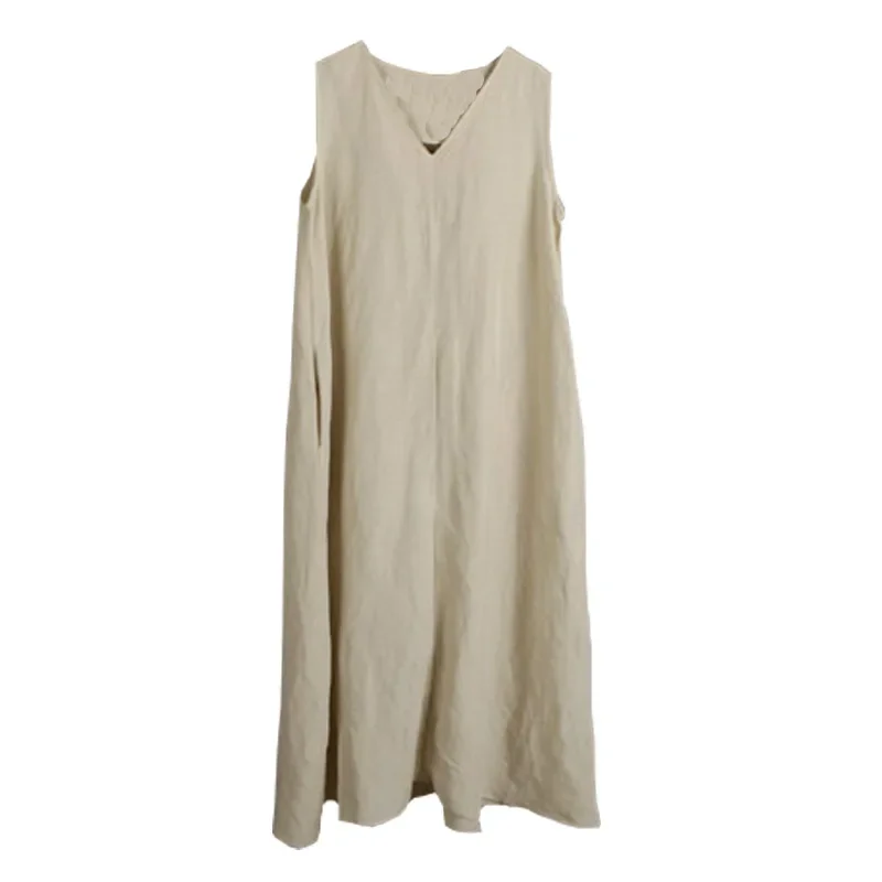 

Loose V-neck silk hemp pregnant women sleeveless vest dress 2020 summer White
