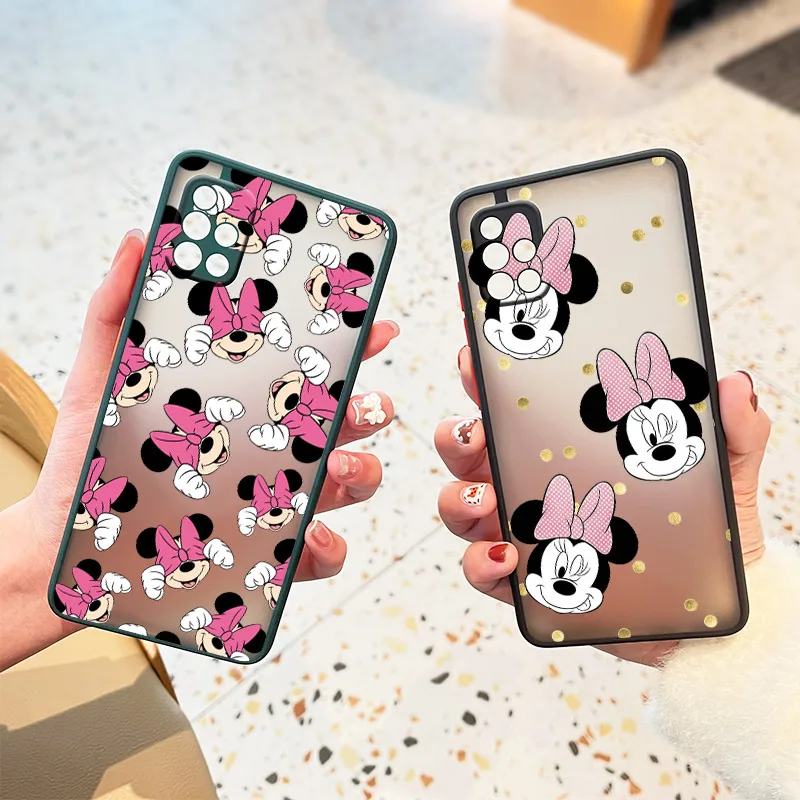 silicone cover with s pen Disney Minnie Bow For Samsung Galaxy A01 A12 A02S A21S A32 A42 A51 A50 A52 A70 A71 A72 Frosted Translucent Phone Case kawaii samsung cases