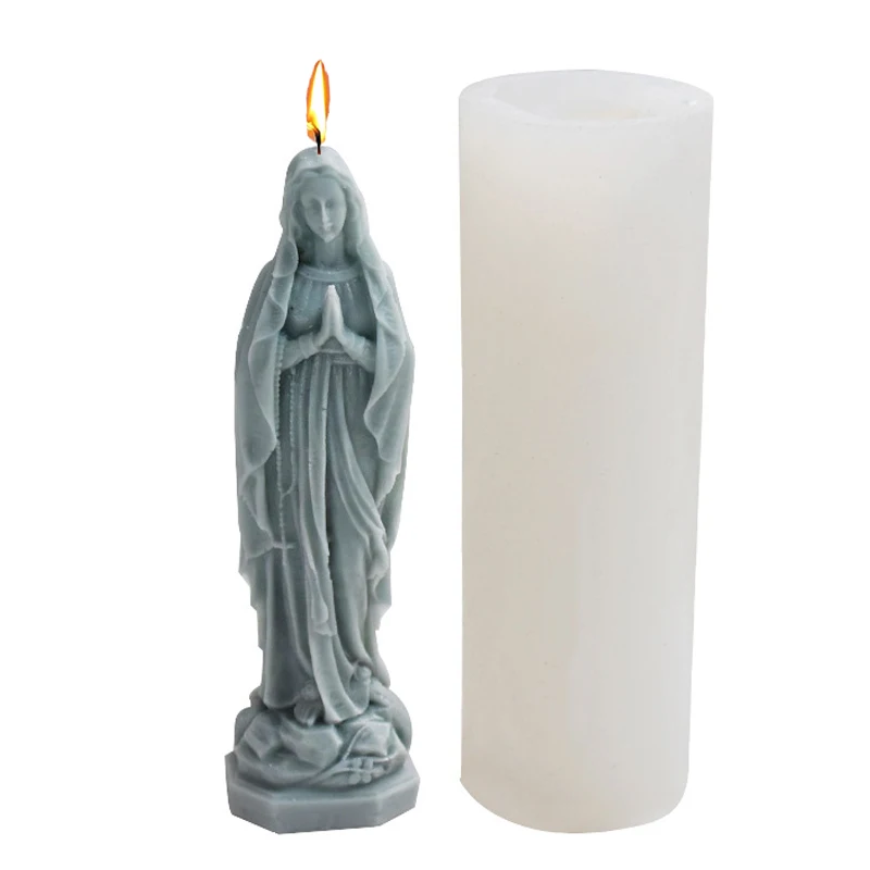 Virgin Mary of Prayer Silicone Candle Mold 3D Creative Figure Sculpture Resin Plaster Soap Making Tools Home Decorat
