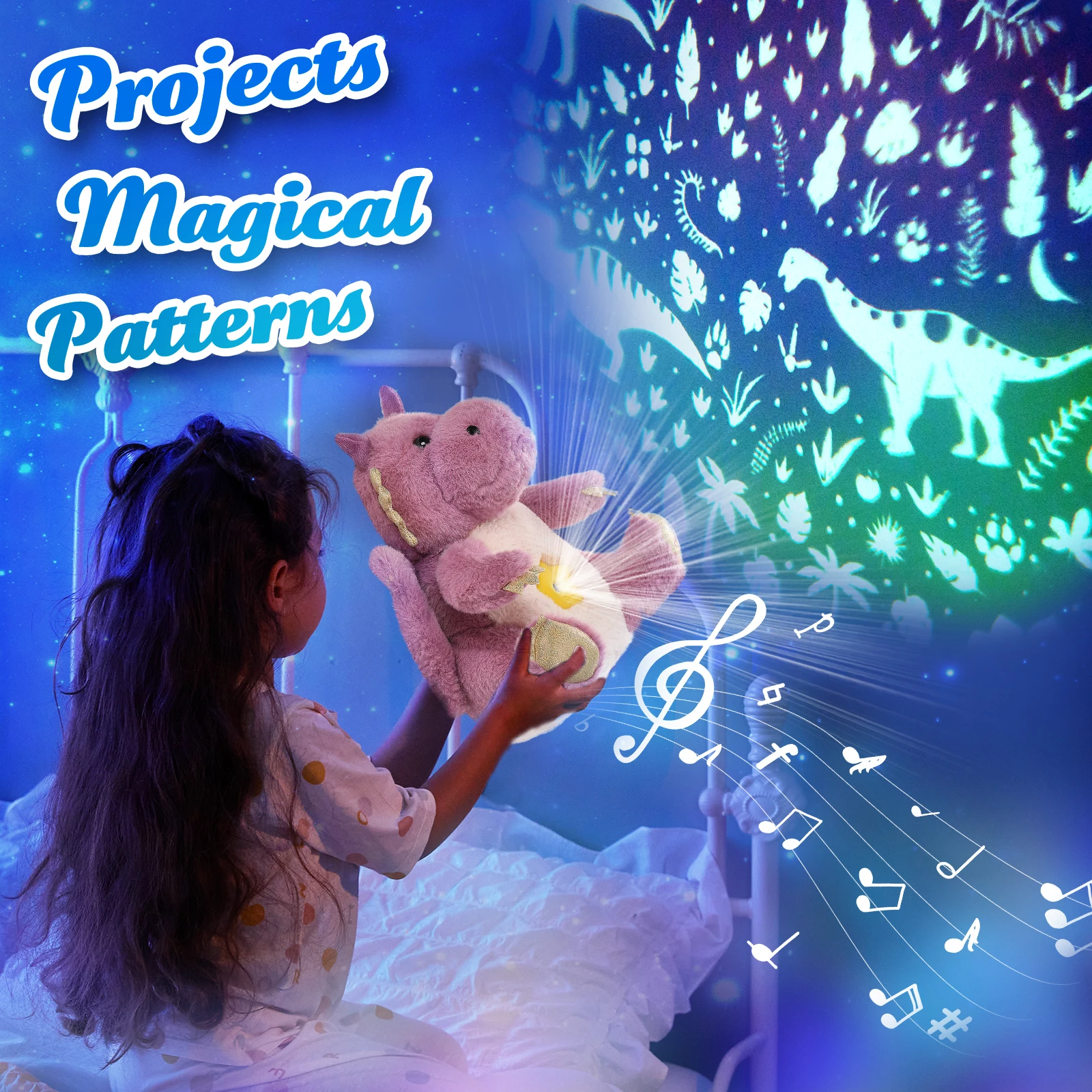 30cm Projector LED Light Plush Toys Doll Dragon Dinosaur Giraffe Luminous Stuffed Animals Doll Pillows Lullaby Gifts for Girls