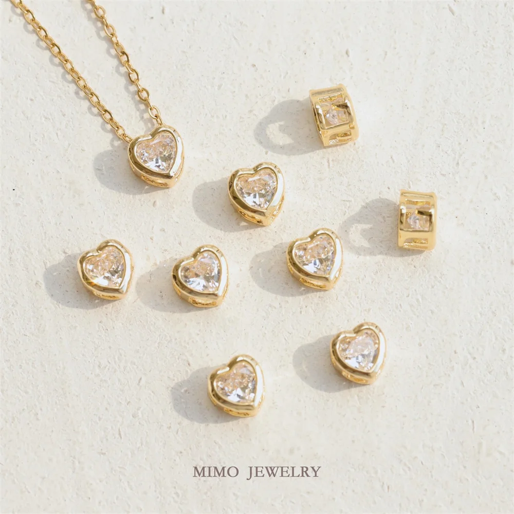 

8x7MM Love Peach Heart Zircon Side Hole Necklace Charm Pendants 14K Gold Plated Brass Jewelry Making Supplies Diy Accessories