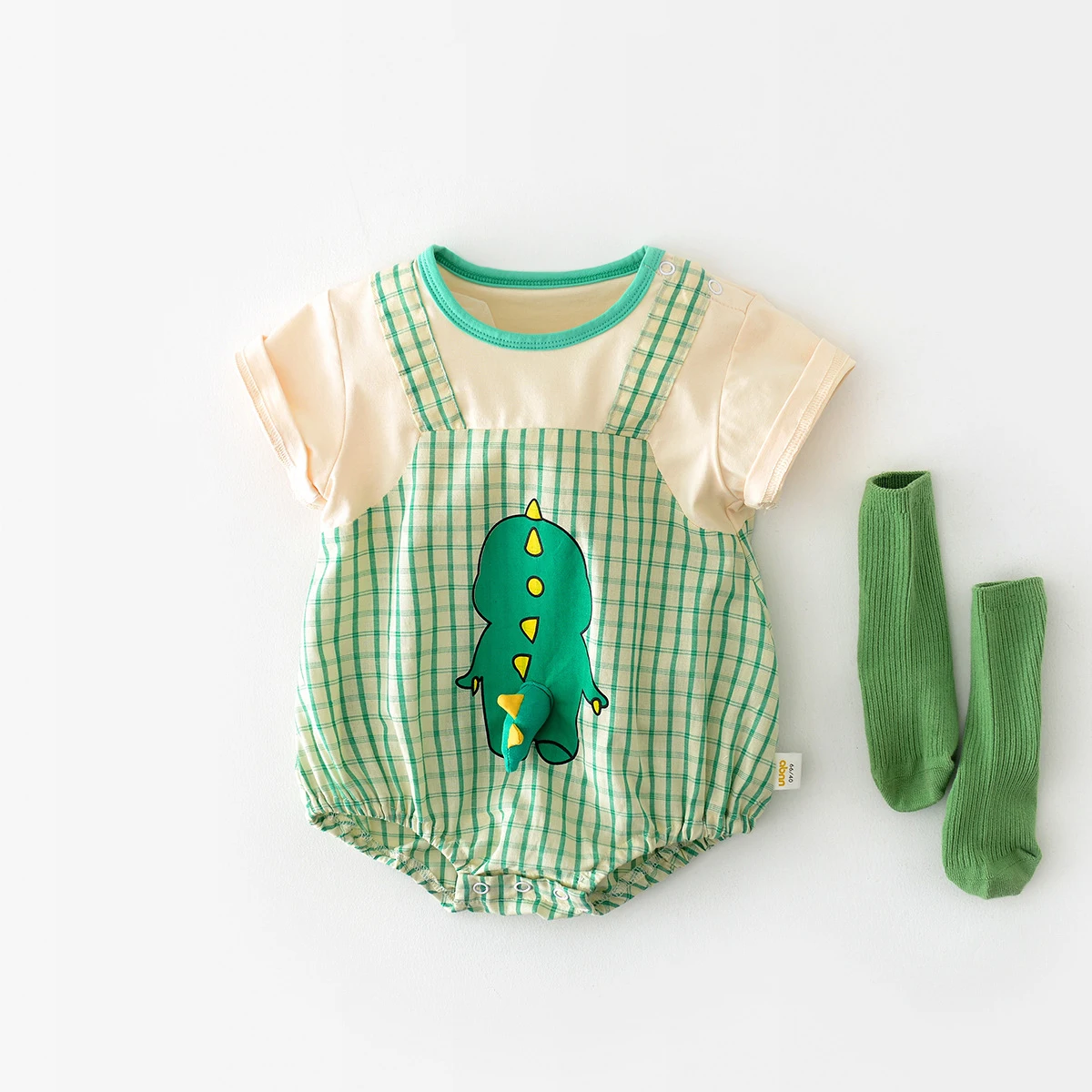 

Korean Baby Boys Dinosaur Bodysuit Summer Newborn Boy Clothes Toddler Short Sleeve Fake Two Piece Jumpsuit Cute Infant One Piece