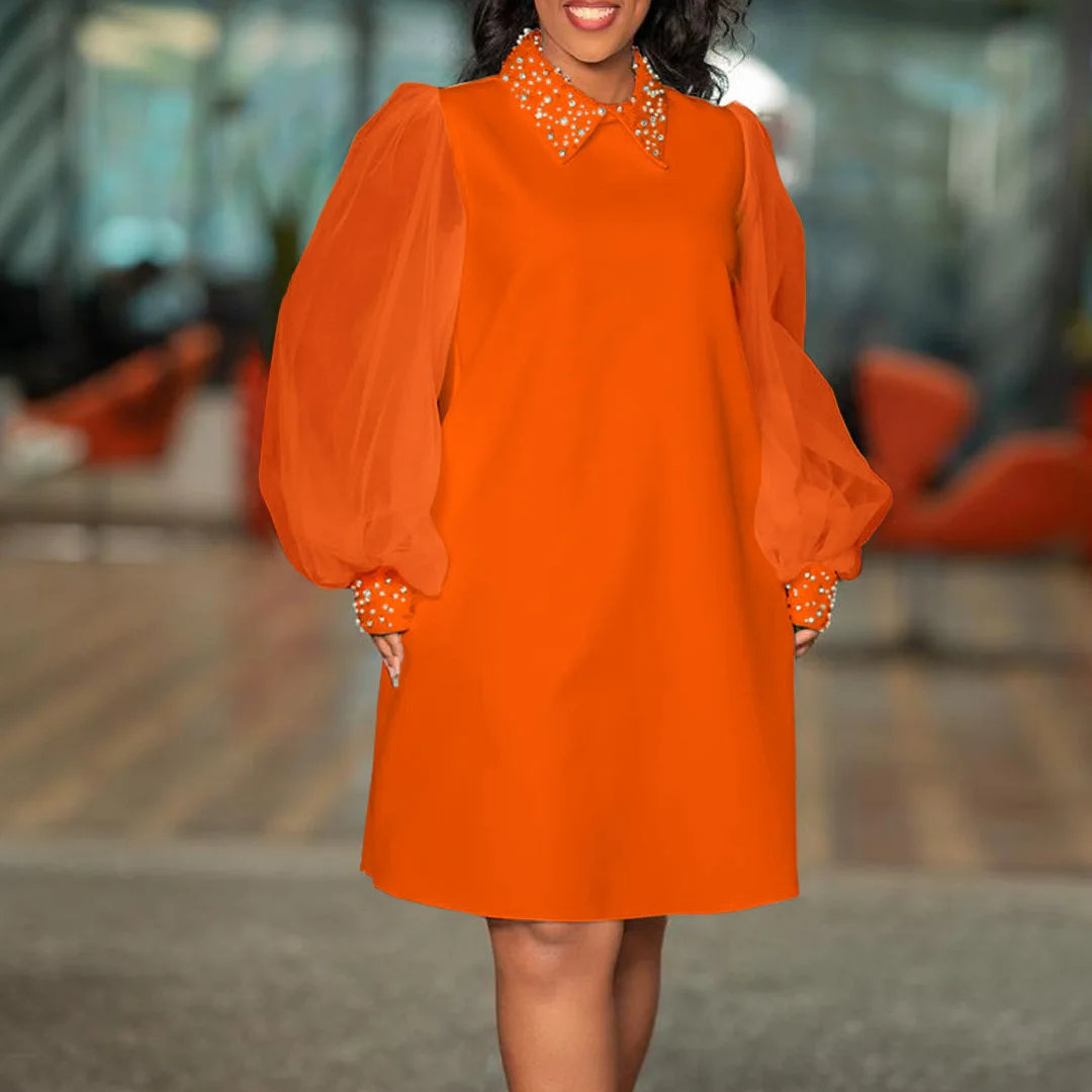 Plus Size Luxury Women Dress Mesh Sleeve Wide Loose Elegant Club Outfit Casual Short Gown 2023 Summer Trendy Evening Party Dress