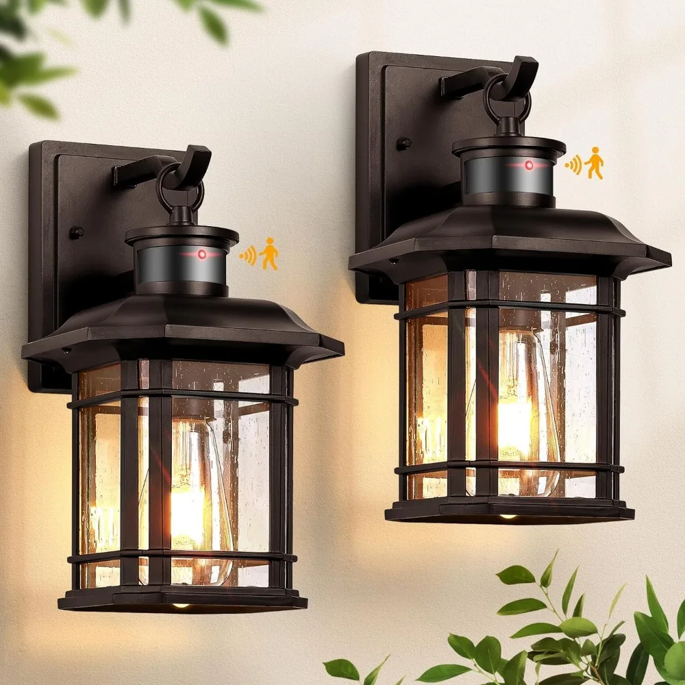 Outdoor Wall Lamp, Dusk To Dawn, Anti-Rust Seed Glass Garage Lights, 2 Packs Motion Sensor Outdoor Wall Lamp очиститель стекол lavr glass cleaner anti ice 30 с зимний триггер 500 мл ln1301