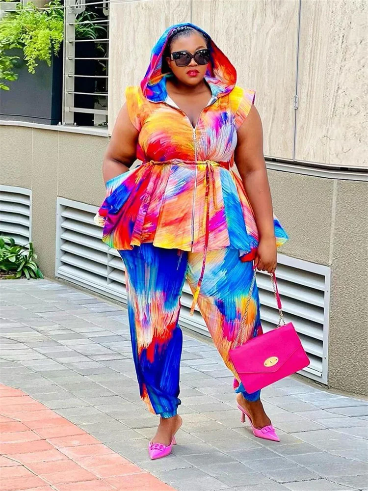 Wmstar Plus Size Women Clothing Two Piece Set Hoodies Tie Dye Casual Loose Top and Pants Matching Suit Wholesale Dropshipping