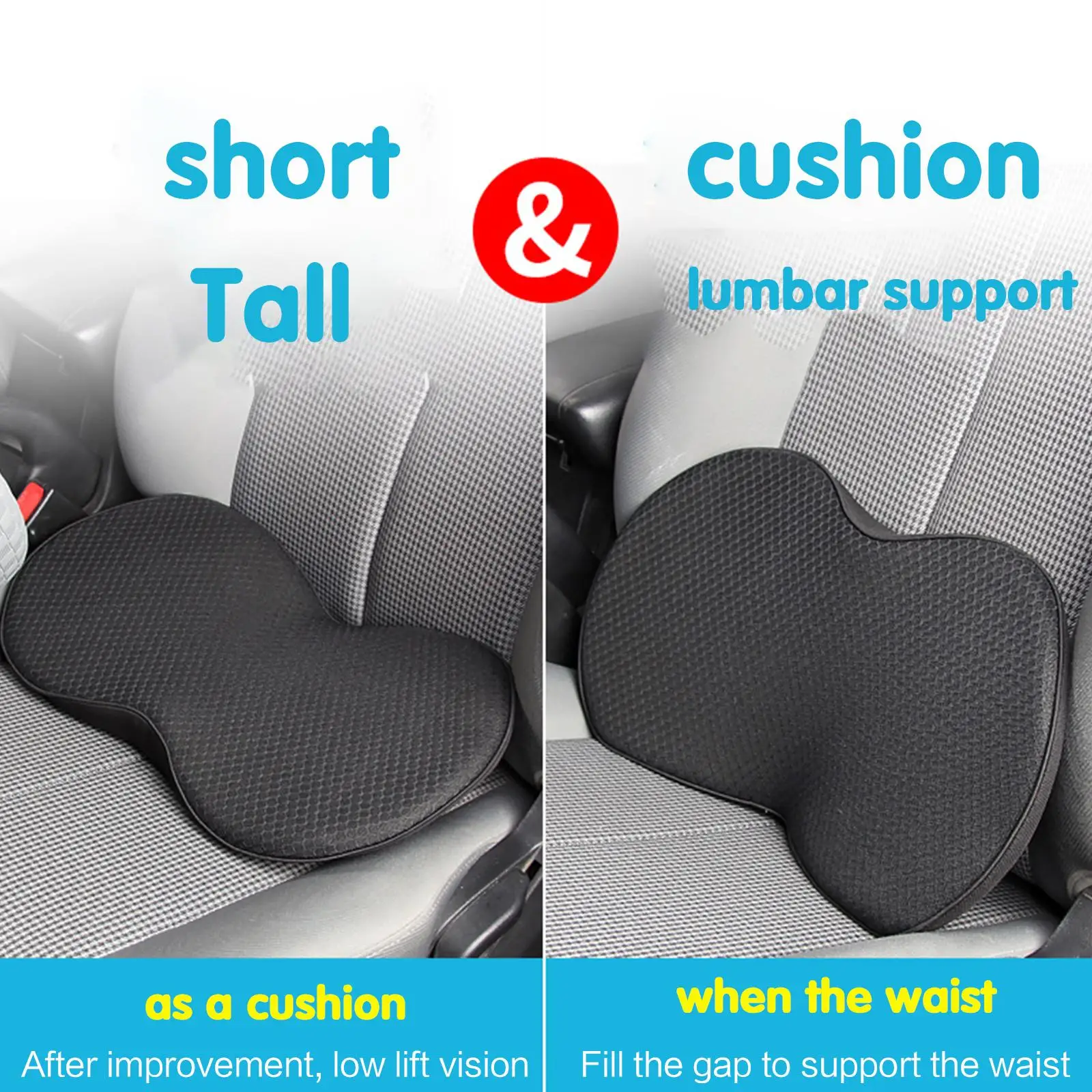 Sb287049504424e099f14d5ec2f0fd5aeq 2 In 1 Car Seat Cushion Memory Foam Small Waist Pillow Health Protection Cushion Breathable Hip Increase Cushion Car Accessories Mallzona
