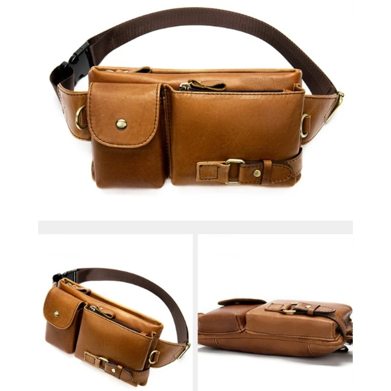 Leather Fanny Pack Shoulder Bags Phone Waist Bag for Outdoor Travel Hiking