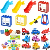 Big Size Building Blocks Door Roof House Accessories Traffic Car Truck Compatible Large BasePlate Brick Educational Toy Duploes 1