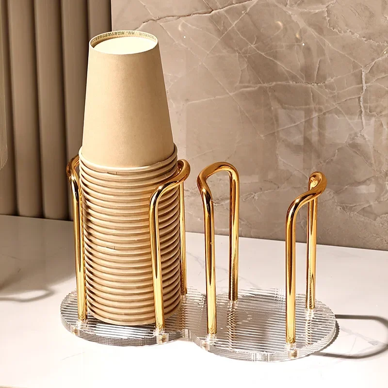 Disposable Cup Storage Holder Water Tea Cups Dispenser Rack Shelf with Longer Stick Mug Display Stand Home Organizer