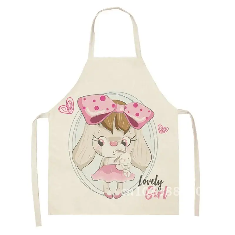 

Sale Hot Cartoon Rabbit Print Cute Kitchen Apron Girl Sleeveless Cotton and Linen Cooking Clean Antifouling Apron Accessories