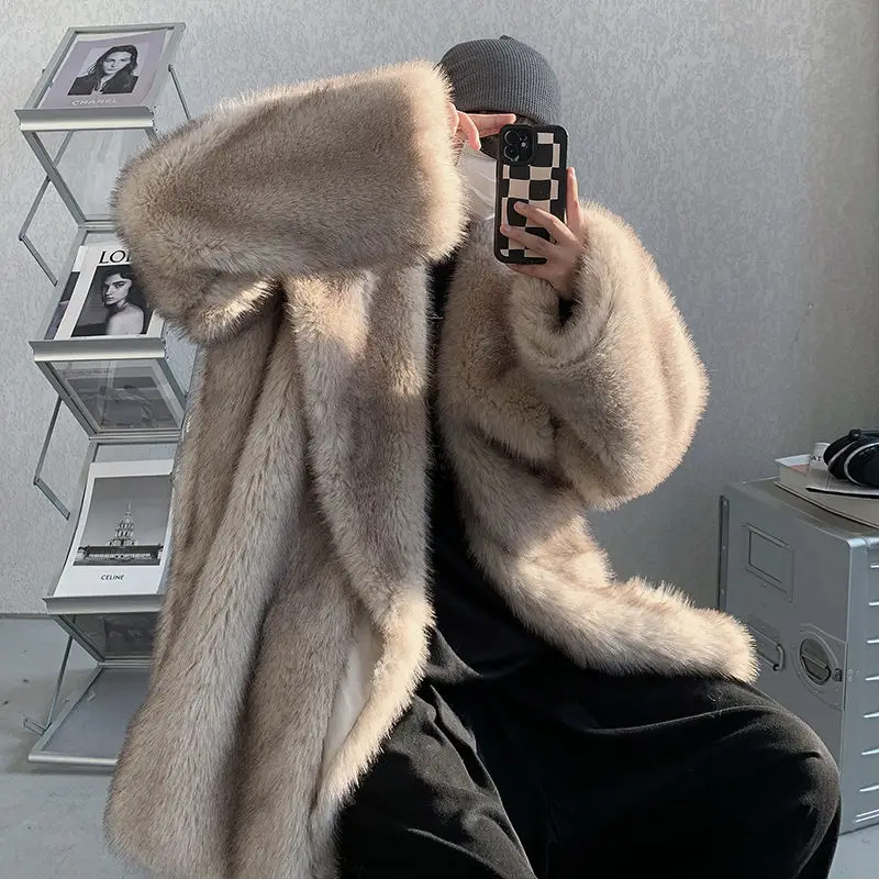 Fashion High Quality Warm Fur Coat Women's Men New Loose Warm Turn-down Collar Long Sleeve Jacket Female 2023 Winter