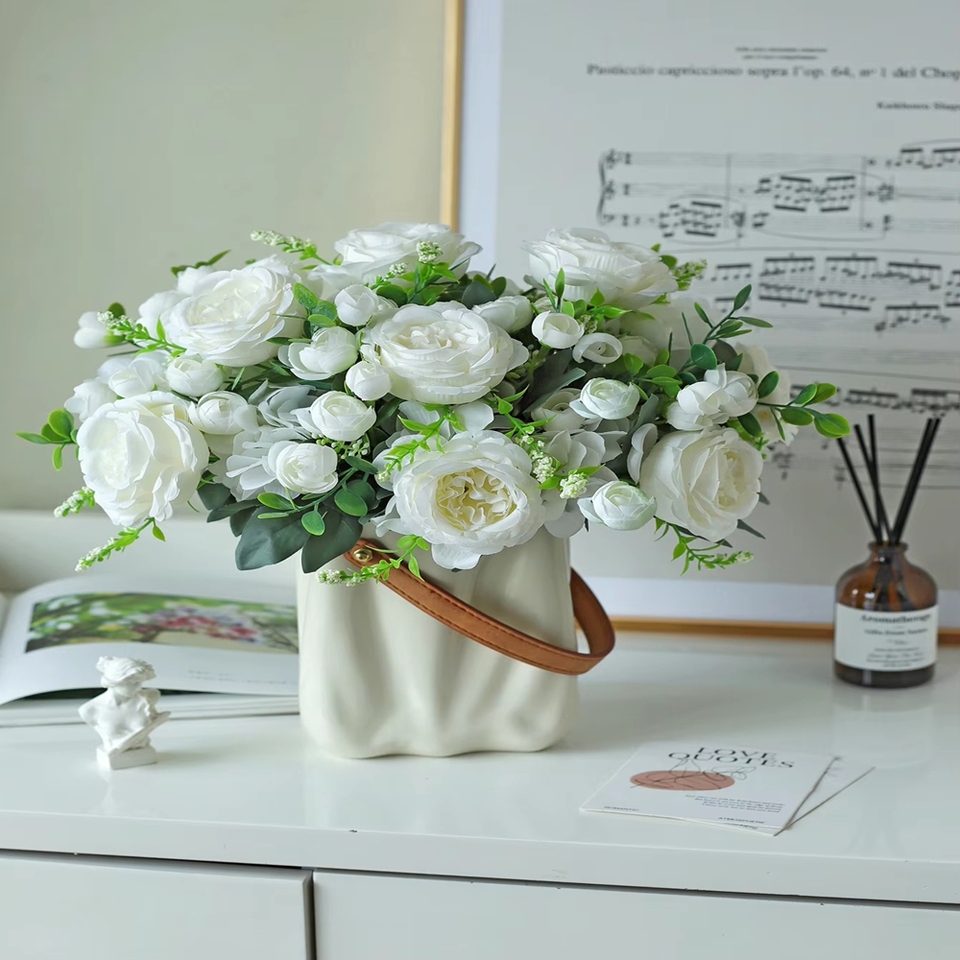 1PC Artificial Flowers Wedding Home Bedroom Decoration Bridal Bouquet Garden Fake Silk Peony Hydrangeas Vase for Board Outdoors