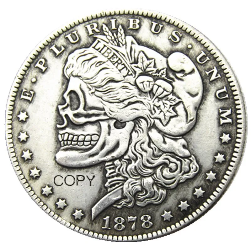 

US Hobo 1878cc Morgan Dollar skull zombie skeleton Silver Plated Copy Coins