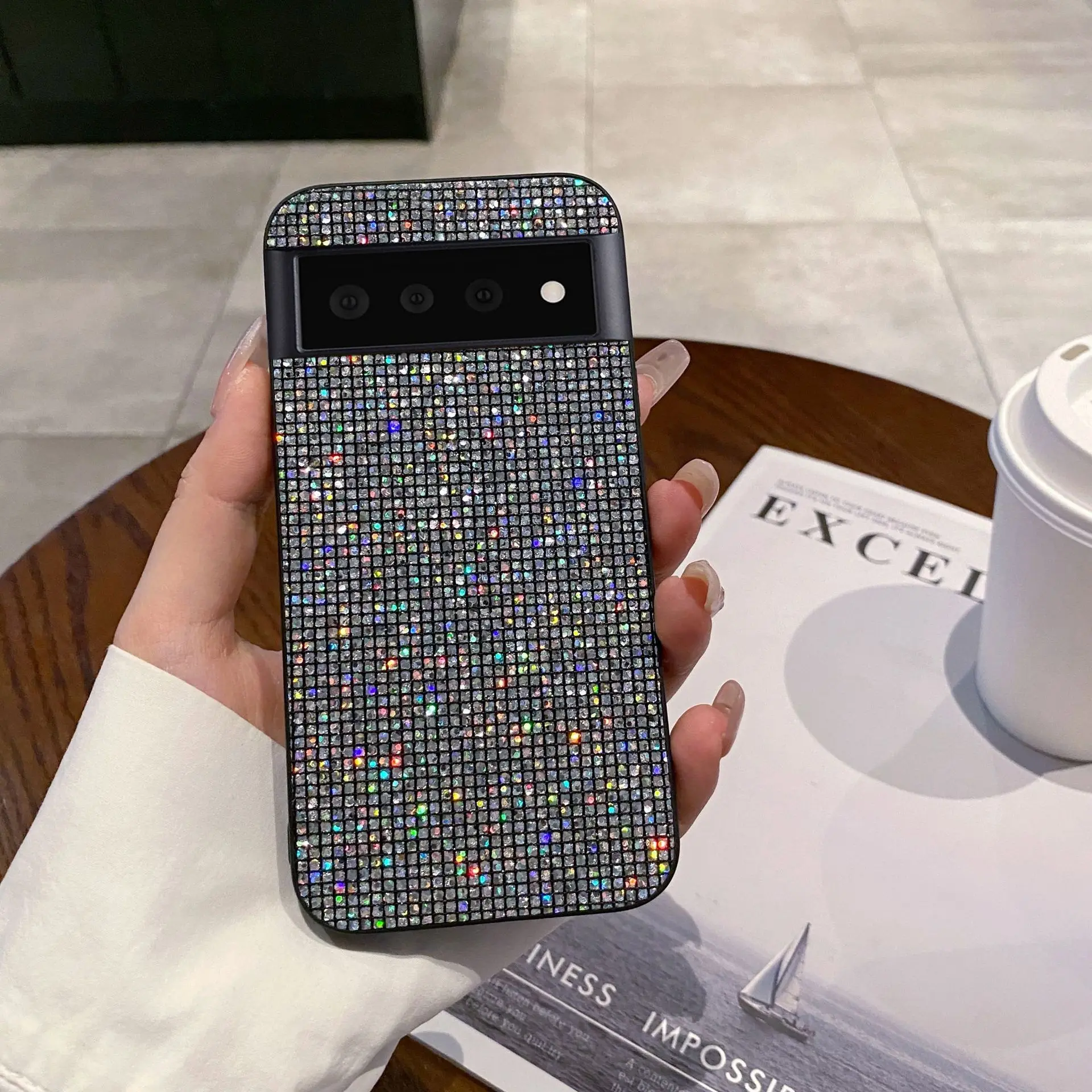 Vibrant Glitter Grid Pattern Shockproof Phone Case