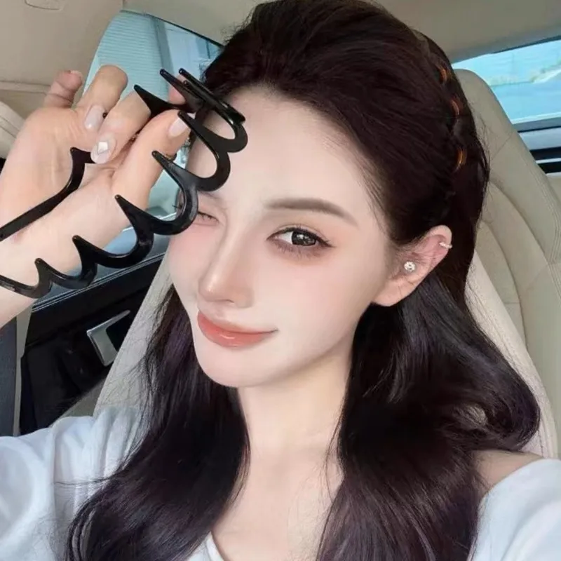 2 pieces of wavy hairbands for women Non-slip Pressure Forehead Broken Hair Simple Black Amber Hair Bands Hair toothed comb