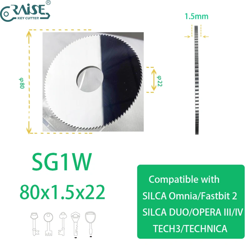 

Key Milling Cutter SG1 SG1W 80x1.5x22 Compatible with SILCA Omnia Fastbit2 DUO OPERA TARGA TECHNICA KEYLINE BIANCHI 202