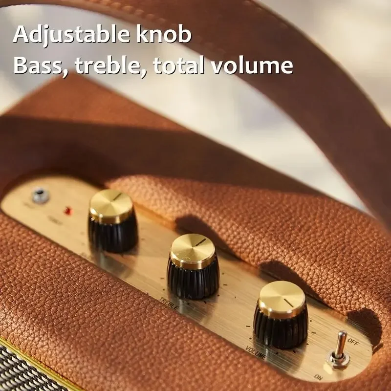 Bluetooth Speaker Professional Portable Wireless Vintage Bluetooth Speakers USB Card Reader Wooden PU Outdoor Home Music Player with Handle Grip