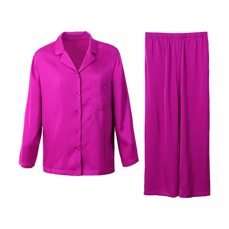SXTHAENOO New Fashion Purplr Ice Silk Pajamas Women Solid Color Long Sleeved Trousers Woman Can Wear Outside Sleepwear Two-Piece