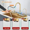 304 Brushed Gold Stainless Steel Waterfall Kitchen Sink Large Single Slot 4 Function  Integrated Digital Display Faucet Set 2