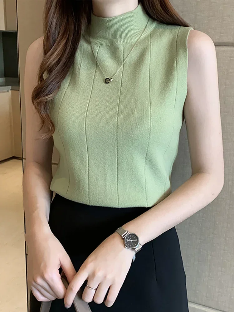 Women Knitted Tank Tops Female Thin Basic Casual Tank Tops O-neck Elegant Tees Sleeveless For Women Spring Summer