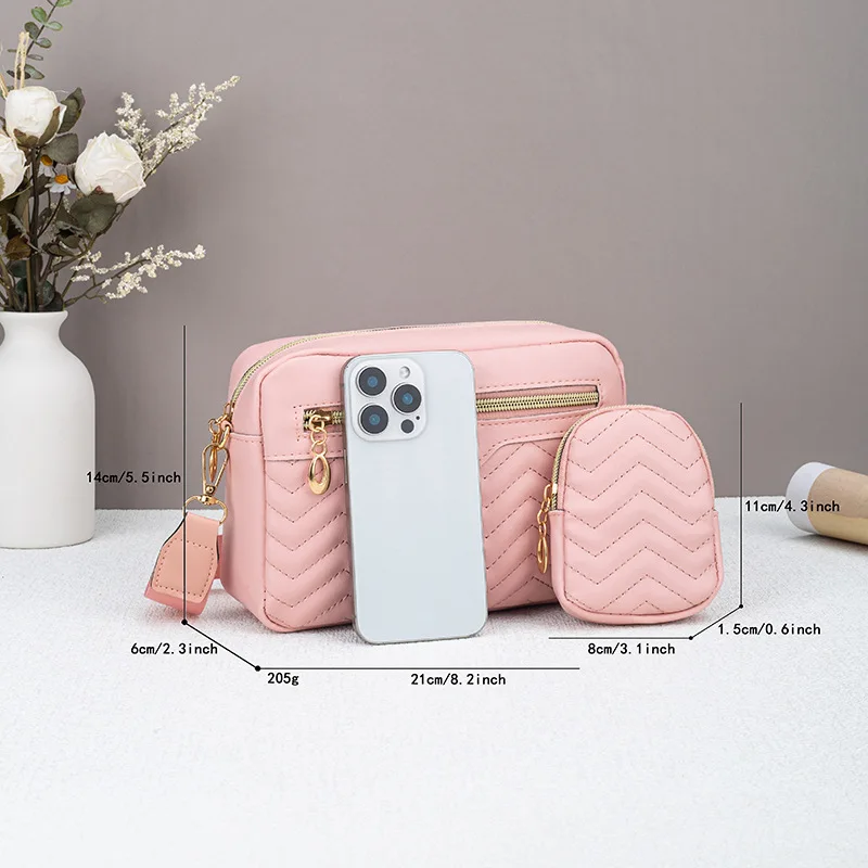 Ladies' Quilted Pattern Crossbody Bag, Casual Minimalist Single Shoulder Bag With Mini Hanging Money