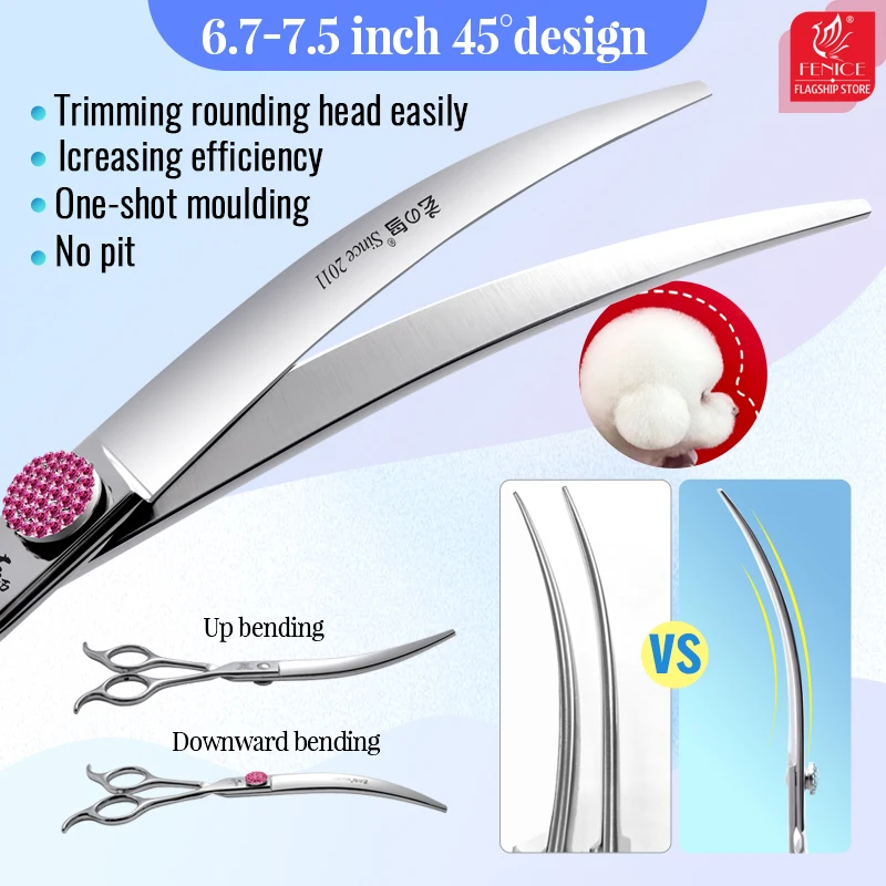 6.5/7.5 Inch Curved Scissors 45&deg; For Trimming Dog's Round Head Pet Grooming Tools dog grooming scissors