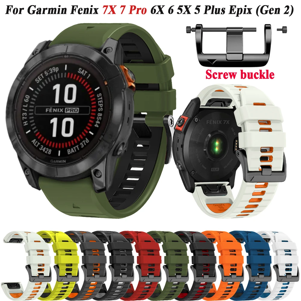 

Screw Buckle 26 22mm Watchband for Garmin Fenix 7 7X Pro 47 51mm 6 6X 5 5X Plus Epix 3HR Silicone Quick Easyfit Wristbands Strap