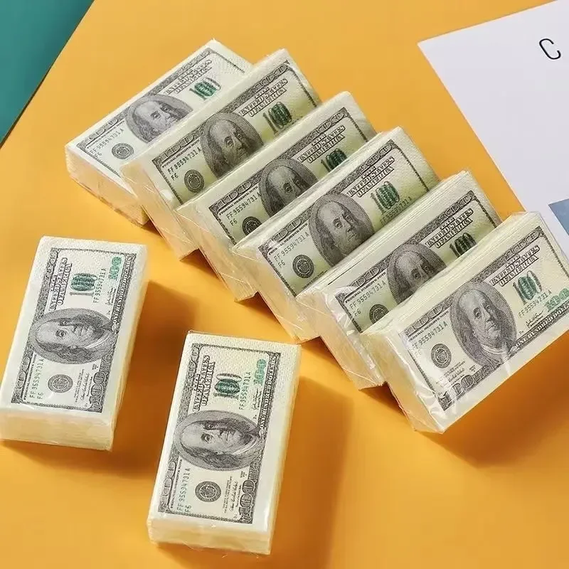 Creative Simulation Dollar Printing Paper Towel Handsheet Paper Raw Wood Pulp Napkin Portable Handsheet US Dollar Napkin
