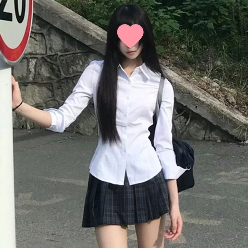 Camicia bianca a maniche lunghe slim fit in vita stretta stile ragazza piccante autunno college JK uniforme formale top efficace dimagrante