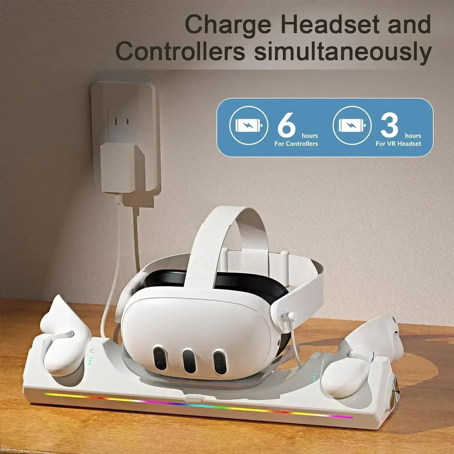 Charging Dock for Meta Quest 3/3S Accessories VR Desktop Display Holder for Oculus Quest 2 Charger Station with LED Indicator vr battery charger station