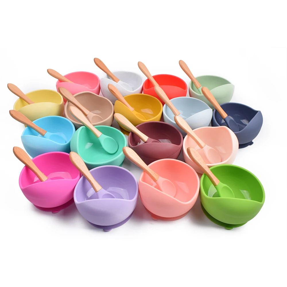 28Colors Baby Silicone Suction Bowls for Kids Waterproof Baby Feeding Tableware Spoon Children Dishes Kitchenware Infant Plates images - 6